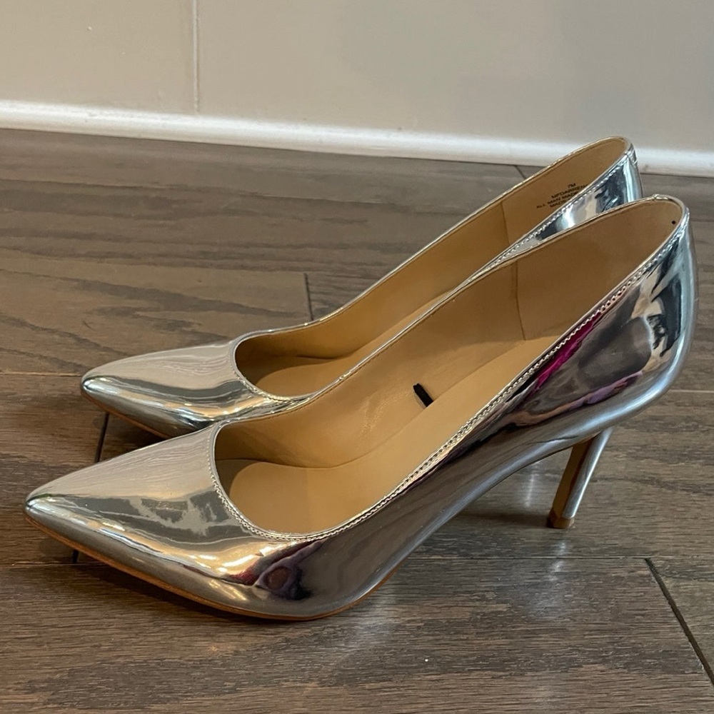 Marc Fisher Shiny Silver Pointed Heels